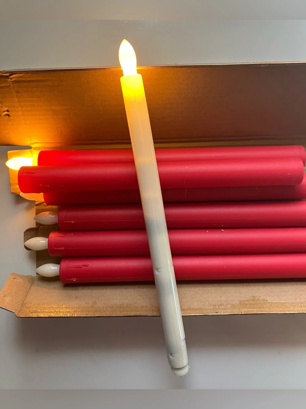 NIB 9” Red Drip Flameless LED Taper Party Battery Operated Candles Pack of 6